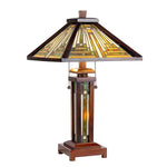 Chloe Lighting CH33359WM15-DT3 Innes Tiffany-Style 3 Light Mission Double Lit Wooden Table Lamp 15" Shade