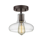 Chloe Lighting CH54009CL08-SF1 Dickens Industrial-Style 1 Light Rubbed Bronze Semi-Flush Ceiling Fixture 8`` Shade