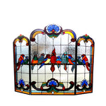 Chloe Lighting CH1F982RA40-GFS Aves Tiffany-Glass Gathering Birds Design 3pcs Folding Fireplace Screen 40`` Wide