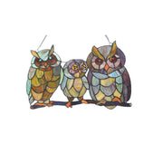 Chloe Lighting CH1P708BA17-GPN Ollie Tiffany-Glass Owls Family Window Panel 11x17
