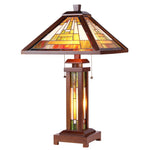 Chloe Lighting CH35829WM15-DT3 Gawain Tiffany-Style Mission 3 Light Double Lit Wooden Table Lamp 15" Shade