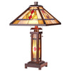 Chloe Lighting CH35830WM15-DT3 Gareth Tiffany-Style Mission 3 Light Double Lit Wooden Table Lamp 15" Shade