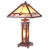 Chloe Lighting CH35832WM15-DT3 Kay Tiffany-Style Mission 3 Light Double Lit Wooden Table Lamp 15" Shade