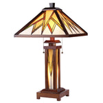 Chloe Lighting CH35834WM15-DT3 Lamorak Tiffany-Style Mission 3 Light Double Lit Wooden Table Lamp 15" Shade