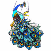 Chloe Lighting CH1P670BP25-GPN Glory Tiffany-Glass Peacock Window Panel 17x25