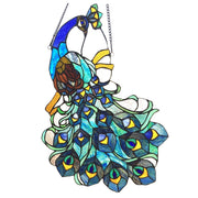 Chloe Lighting CH1P670BP25-GPN Glory Tiffany-Glass Peacock Window Panel 17x25