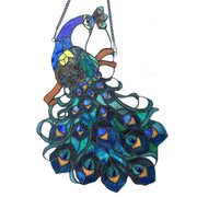 Chloe Lighting CH1P670BP25-GPN Glory Tiffany-Glass Peacock Window Panel 17x25