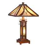 Chloe Lighting CH3T949WM15-DT3 Gordon Tiffany-Style Mission 3 Light Double Lit Wooden Table Lamp 15" Shade