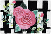 Jellybean Roses On Black Stripes Indoor & Outdoor Rug