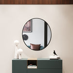 Chloe`s Reflection Black Finish Round Framed Wall Mirror 30`` Height