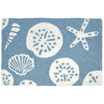 Jellybean White Shells On Blue Indoor/Outdoor Machine Washable 20" x 30" Accent Rug