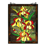 Chloe Lighting CH8P032OF25-VRT Fire Lily Tiffany-Style Floral Stained Glass Window Panel 25`` Height