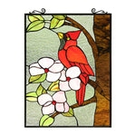 Chloe Lighting CH8P033CA25-VRT Hibiscus Cardinal Tiffany-Style Animal Stained Glass Window Panel 25`` Height