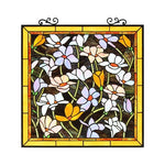 Chloe Lighting Ch8p010pf24-Sqr Plumeria Floral Tiffany-Style Stained Glass Vertical Hanging Window Panel 25" Tall