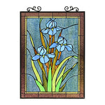 Chloe Lighting Ch8p027bf24-Vrt Blue Iris Floral Glass Vertical Hanging Window Panel 25" Tall