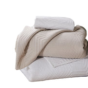 Benzara 3 Piece Microfiber Full Size Quilt Set with Geometric Print, Cream