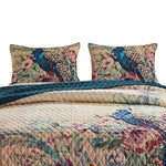 Benzara 3 Piece Queen Size Quilt Set with Floral Print and Crochet Trim, Multicolor