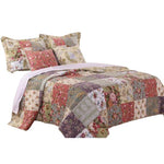 Benzara Chicago 5 Piece Fabric Queen Size Quilt Set with Jacobean Prints,Multicolor