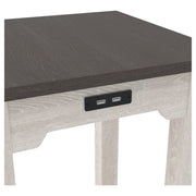 Benzara Wooden Side End Table with USB Ports and Power Cord, Antique White and Gray