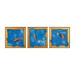 Sagebrook Home 70302 83X28, Set of 3 Hand Painted Fish In Sea, Blue/Orange