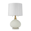 Benzara 27 Inch Glass Table Lamp with Round Base and Carved Diamond Pattern, White