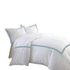 Benzara Larvik 3 Piece Cotton Queen Duvet Set with Satin Band, Blue and White