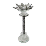 Sagebrook Home 17656-03 Glass, 9" Lotus Glitter Candle Holder, Silver