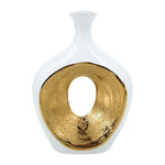 Sagebrook Home 15119-07 Ceramic, 13" 2-Tone Scratched Oval Vase, White/Gld