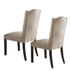 Benzara Linen Upholstered Wooden Side Chair with Button Tufting Backrest, Beige and Brown, Set of  2