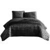 Benzara 3 Piece Queen Size Coverlet Set with Stitched Square Pattern, Dark Gray