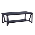 Benzara Wooden Coffee Table with Open Bottom Shelf and Geometric Base, Dark Gray