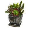 Nearly Natural 8248 10" Artificial Green Succulent Garden Plant in Black Planter