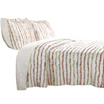 Benzara Drin Fabric 2 Piece Twin Size Quilt Set with Frayed Stripes Pattern, Off White