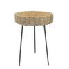 Benzara Woven Rattan Round Tray Top Coffee Table with Tubular Legs, Black and Brown