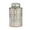 Sagebrook Home Ec, White/Gold Pattern Ceramic Jar 12``