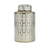 Sagebrook Home Ec, White/Gold Pattern Ceramic Jar 12``