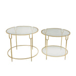 Sagebrook Home Set of 2 Round Gold Accent Tables, Glass Top