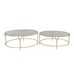 Sagebrook Home Set of 2 Gold Oval Cocktail Tables, Glass Top