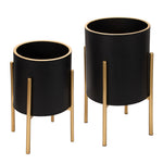 Sagebrook Home 12629-03 Planter On Metal Stand, Black/Gold, Set of 2
