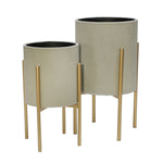 Sagebrook Home Set of 2 Planter On Metal Stand, Putty/Gld
