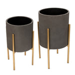 Sagebrook Home 12629-05 19" Planter On Metal Stand, Gray/Gold, Set of 2