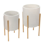 Sagebrook Home 12629-06 14" Textured Planter On Metal Stand, White/Gold, Set of 2