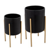 Sagebrook Home 12629-07 23" Textured Planter On Metal Stand, Black/Gold, Set of 2 
