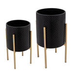 Sagebrook Home 12629-07 23" Textured Planter On Metal Stand, Black/Gold, Set of 2