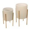 Sagebrook Home 12629-08 19" Diamond Planter On Metal Stand, White/Gold, Set of 2