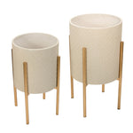Sagebrook Home 12629-08 19" Diamond Planter On Metal Stand, White/Gold, Set of 2