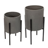 Sagebrook Home 12629-09 Honeycomb Planter On Metal Stand, Gray/Black, Set of 2