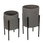 Sagebrook Home 12629-09 23" Honeycomb Planter On Metal Stand, Gray/Black, Set of 2