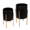 Sagebrook Home 12629-11 Honeycomb Planter On Metal Stand, Black/Gold, Set of 2