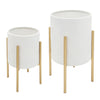 Sagebrook Home 12629-12 Set of 2 Aztec Planter On Metal Stand, White/Gold